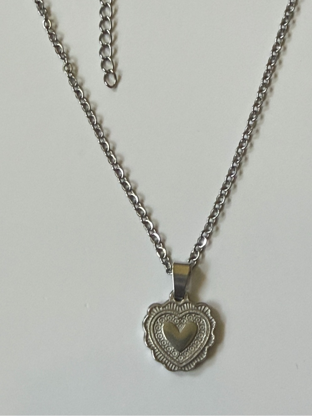 Silver Heart Charm Necklace Stainless Steel